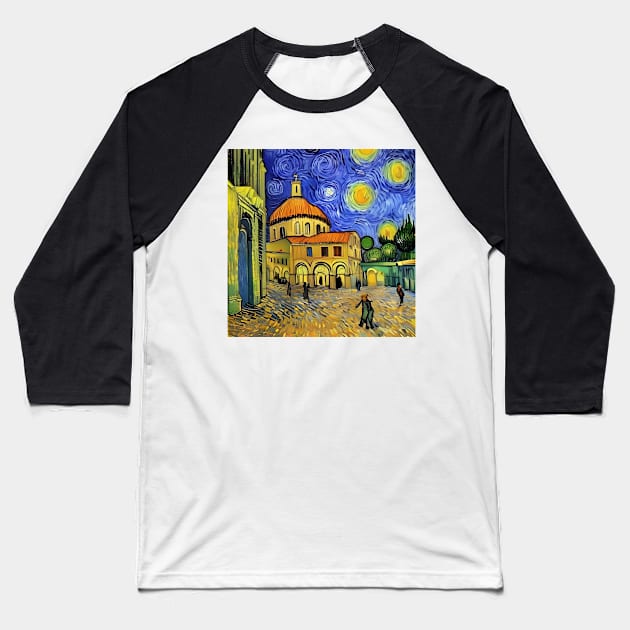 Somewhere in Venice - Van Gogh Style Baseball T-Shirt by Crestern